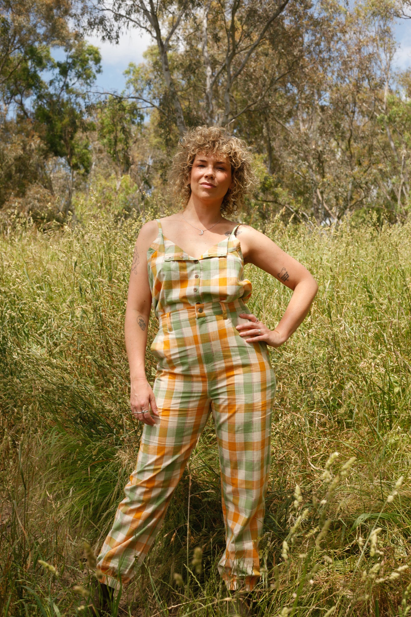 Yellow Green Gingham Swing Top