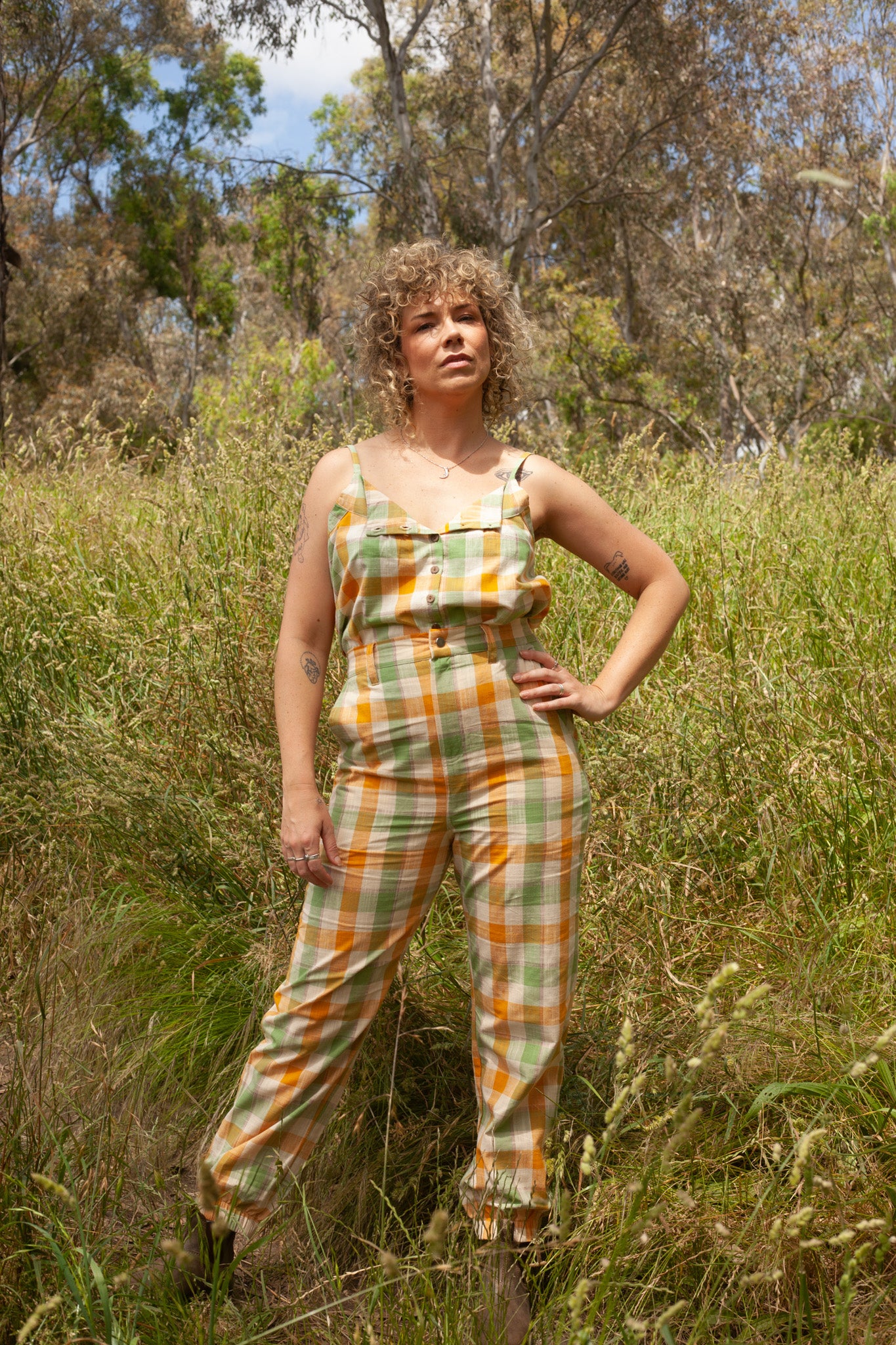 Yellow Green Gingham Swing Top